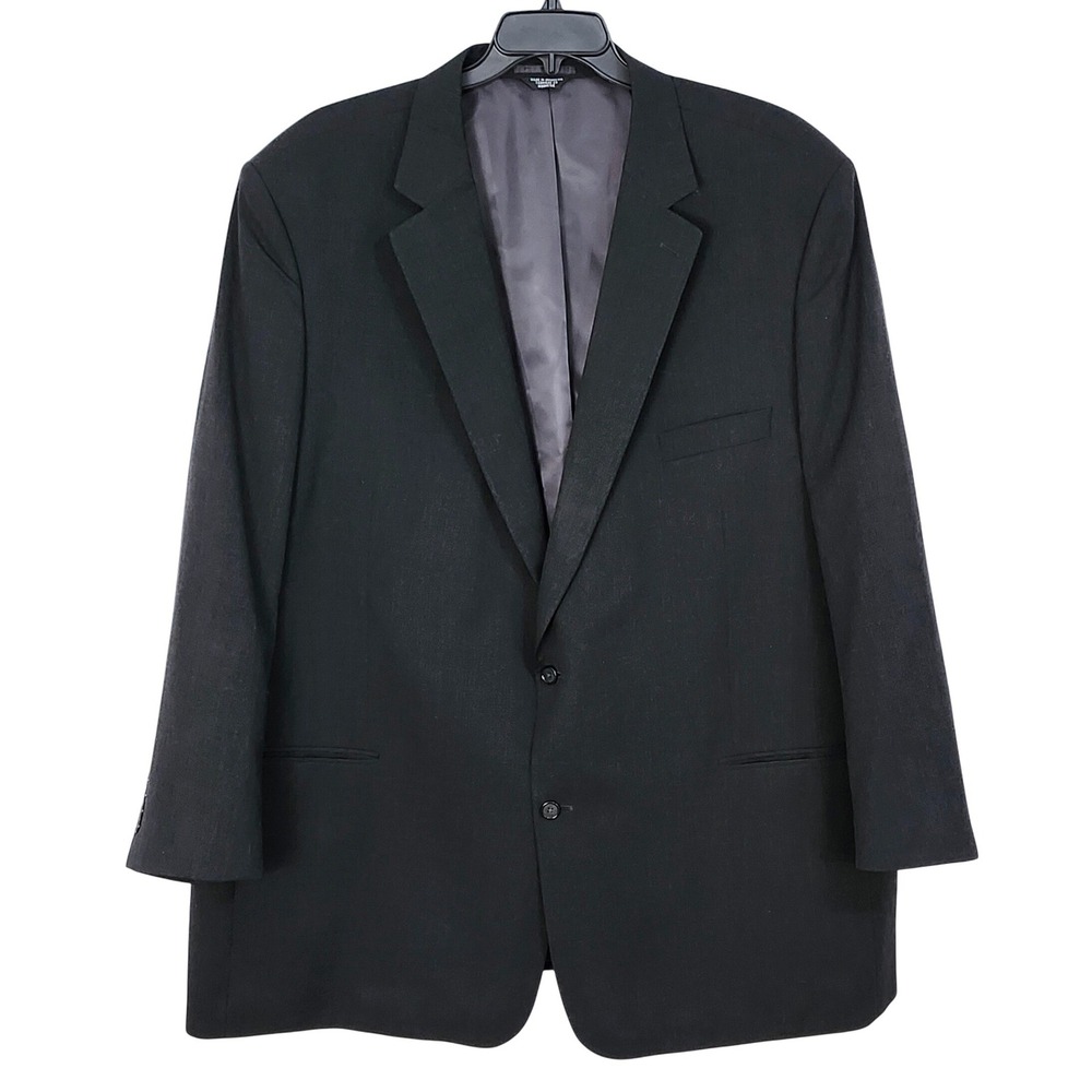 Oak Hill 100% Wool Blazer Sport Coat Jacket Mens 56L Charcoal‎ Black Two Button